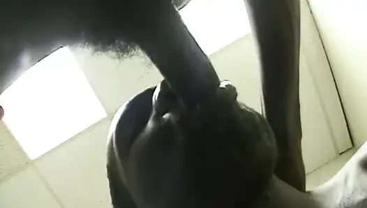 Muscular Black Men Oral Session in Cluttered Room