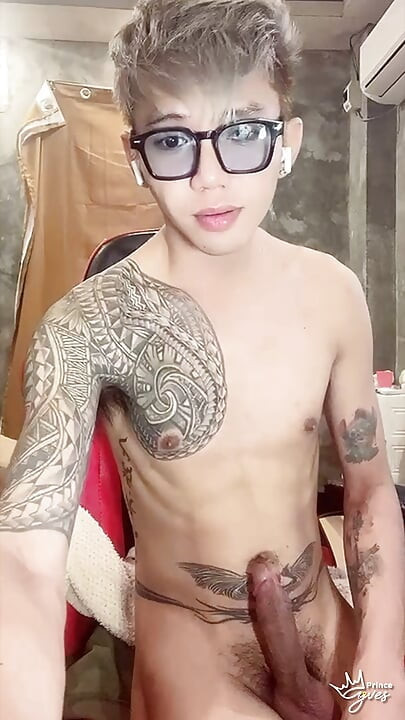 Cute Inked Boy Teasing, Masturbating, and Cumming for His Webcam Viewer