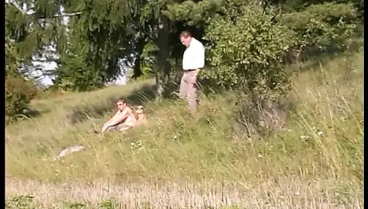 Busty blonde pussy licked and slammed outdoors