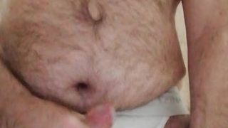 UK Hairy Bear Standing wank with jockstrap, with cum shot