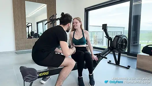 Gym Session Turned Into Rowing Machine Sex - Real Amateur Couple (POV, BJ & Doggy)