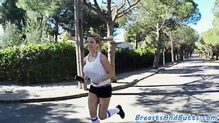 Busty babe pussyfucked after exercise