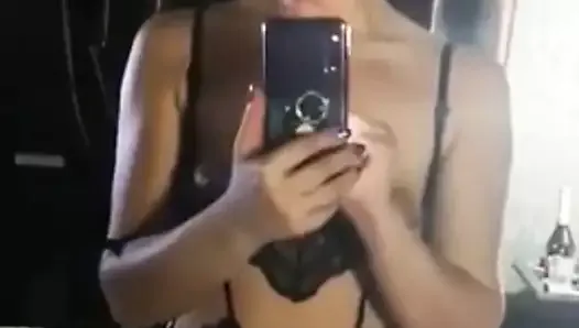 My beautyfull wife dancing in front of the mirror