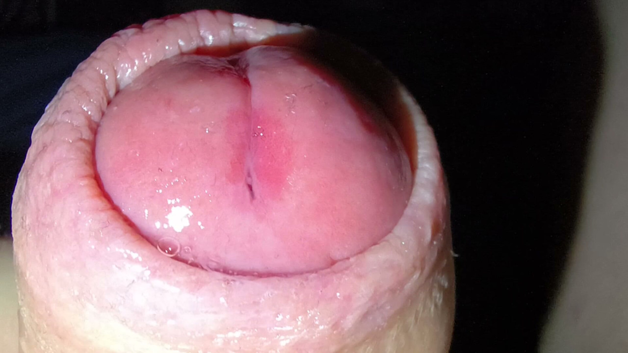 Pre cum, close up, uncut