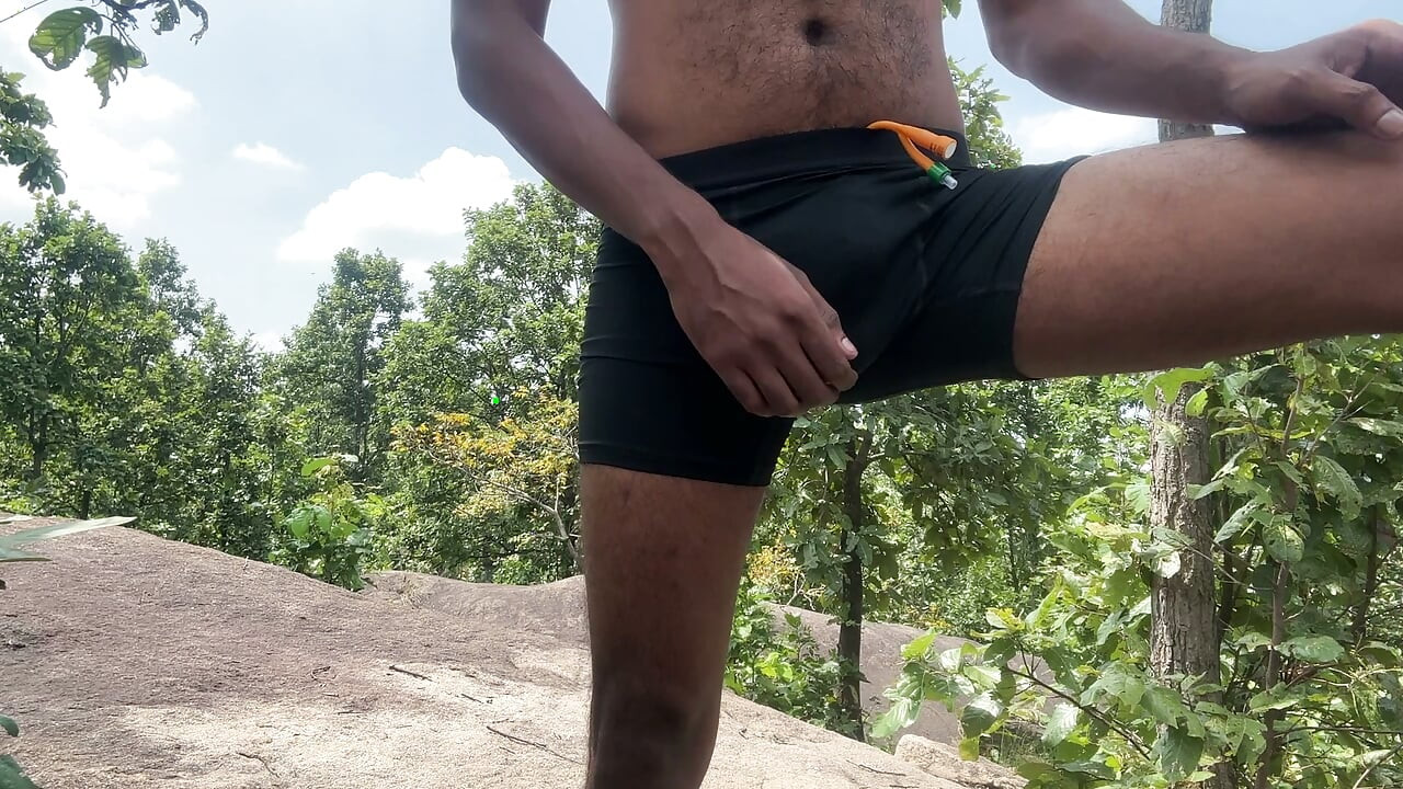 Flexing my body with my pierced cock and catheter inserted in outdoor