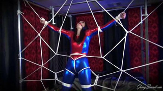 Spidergirl cosplay, bondage