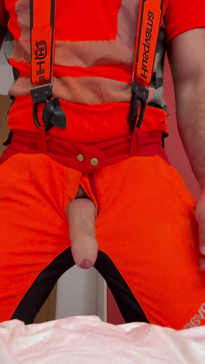 Lumberjack in HiVis Jerks His Huge Manly Cock | Clip 1