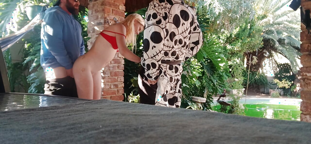 Having Fun in the Garden Blond Suking Cock