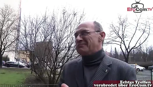 German grandpa offers sex to young woman from the street