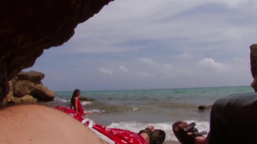 Double penetration threesome at the beach