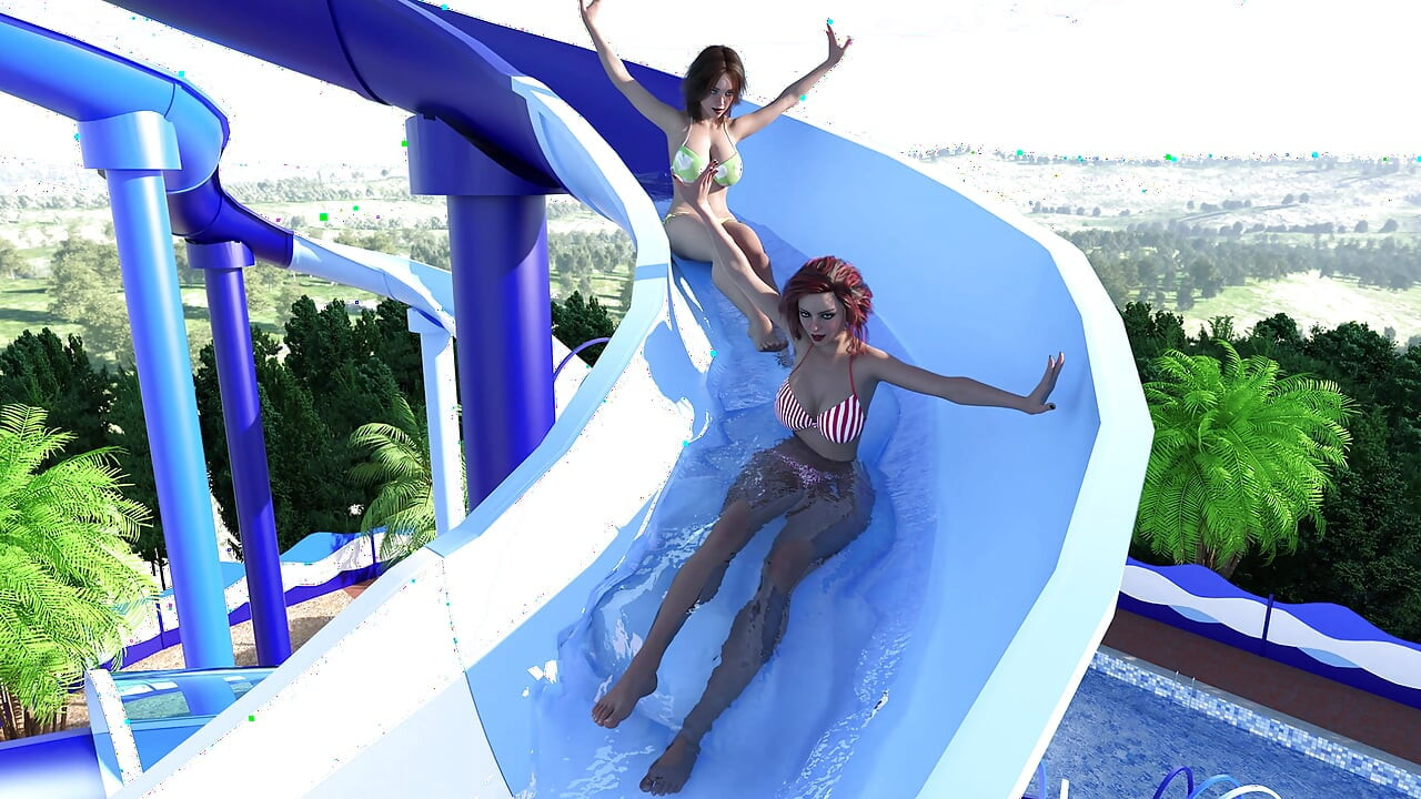 Reunión 18 Trío en el parque acuático húmedo de John, May y Khole - deslizamientos y salpicaduras en bikini