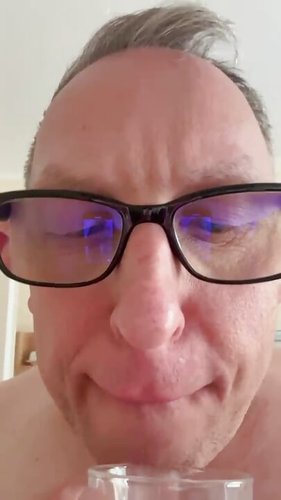 Guy with big cock drinking cum