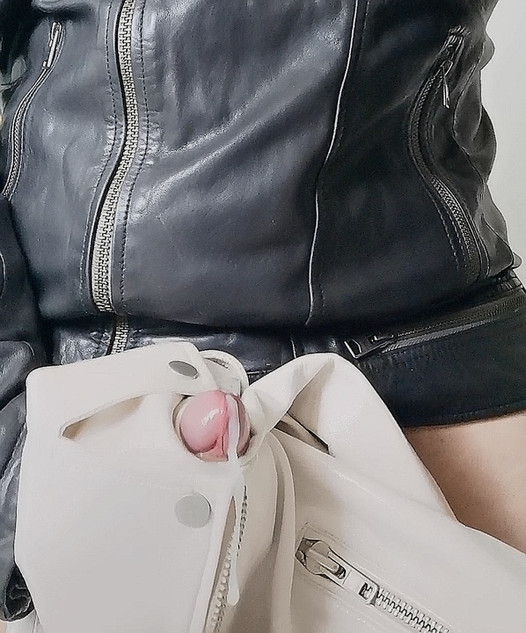 Cumming on friend’s GF's white leather jacket while wearing mine!