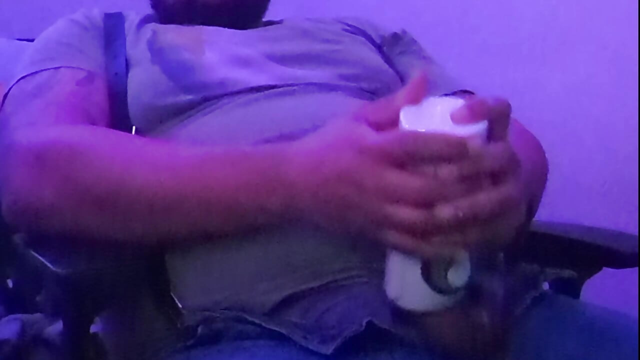 Stroking My Thick Dick With a Toy Wearing Leather Suspenders