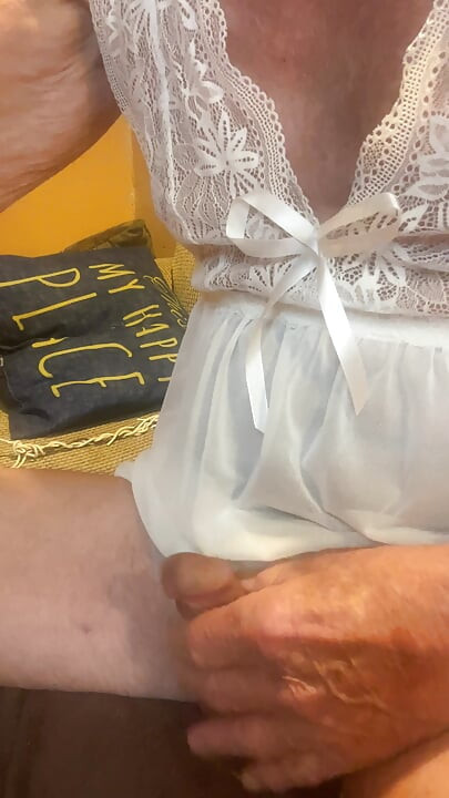 Beige slip and purple panties!