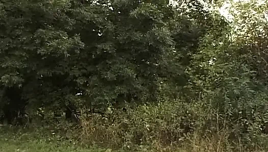 Granny sucks a chunky cock then gets fucked in the bushes