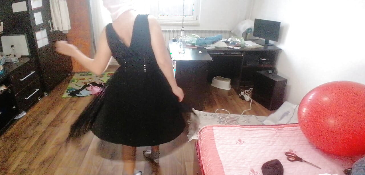 Amateur Woman Has Fun Trying on Clothes and Cutting Them