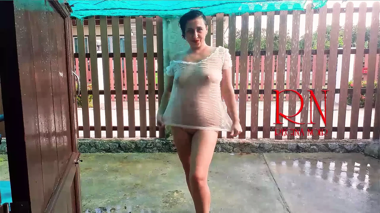 Summer rainy day. Wet underwear. Rain. Umbrella. private, milf, horny, doll, underwear, slave, wet, panties, rain