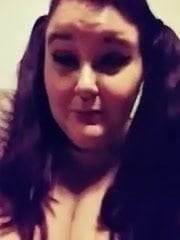 BBW with pigtails and huge tits playing with her breast