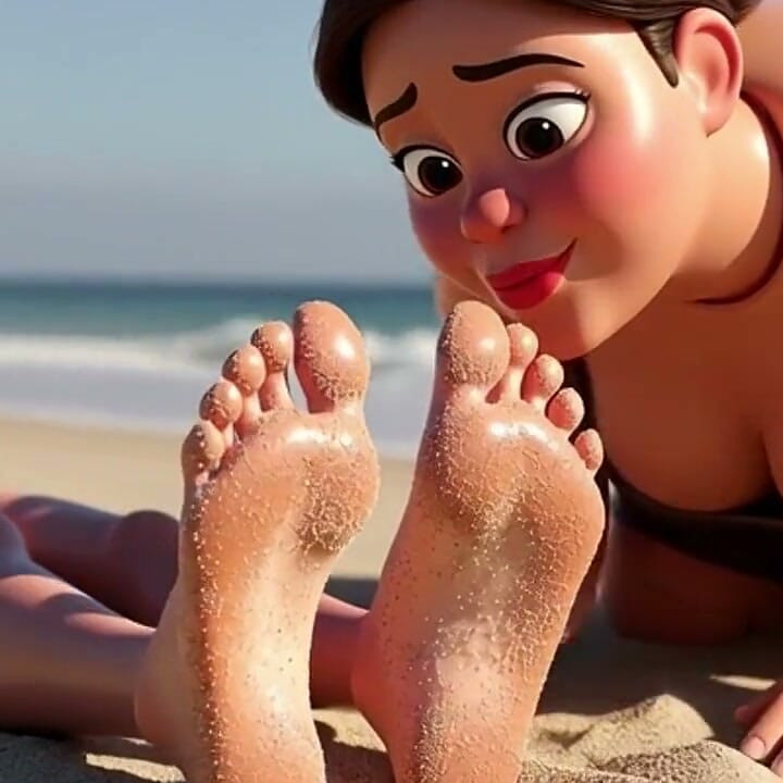 Fat Woman Licking Sandy Feet of Skinny Girl - Beach Humiliation