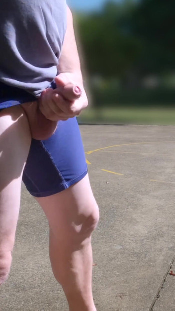 Emotional moment from "Playing basketball on a public court with my cock on display"