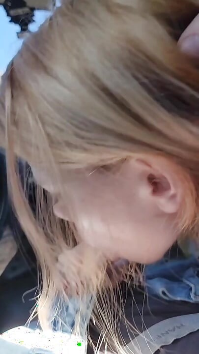Pretty teen gives a hot POV blowjob in the car!