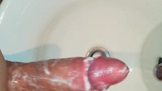 soaping up the freshly shaved dick