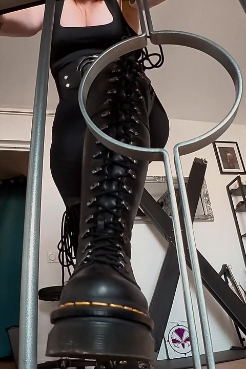 Gooning for Inanna's Thigh-high Doc Marten Boots While Locked in the Cage