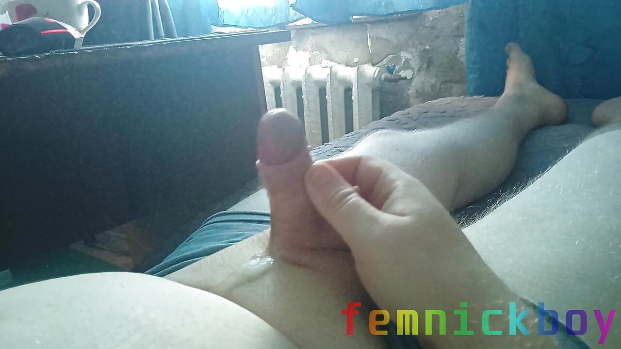 Fat sissy jerks off his floppy cock and cums