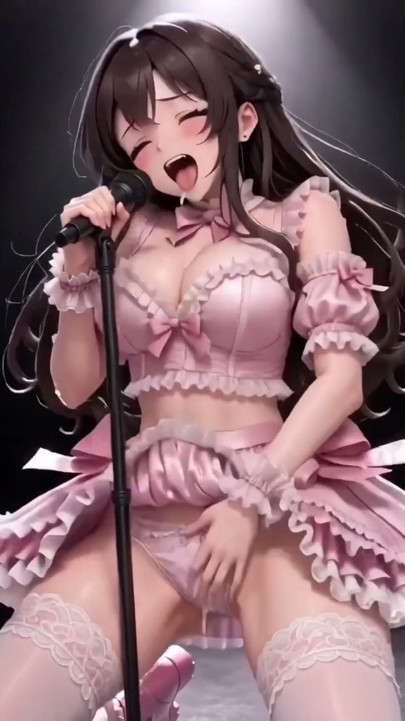 3d anime idol on stage in Oktoberfest dress masturbates at microphone | Clip 1