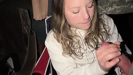 Sneaky Garage Blowjob From Huge Boob Freaky MILF