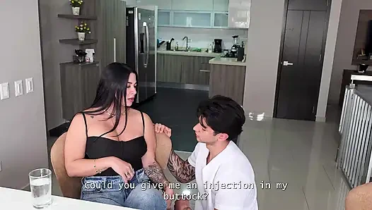 Hot Milf sucks and rides a big dick when her husband is not around, she bounces her huge tits on my face