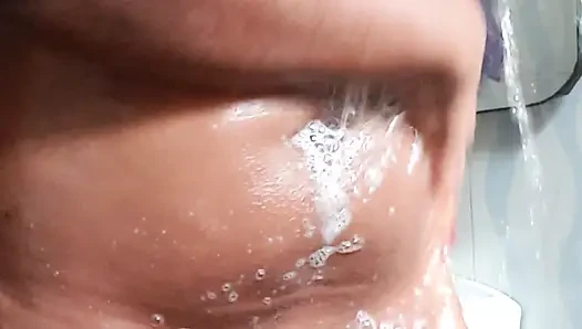 In the Shower Bathing, Massaging Boobs and Fingering Pussy Ass in Doggy Style