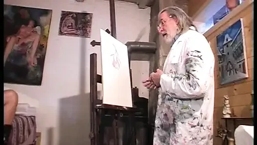 Attractive German model sucks stiff rod of her artist