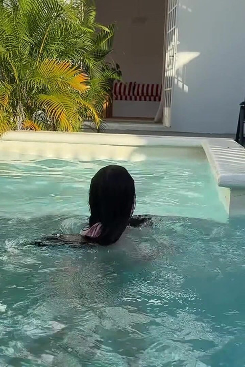 Elliz Took a Dip in the Pool, Then-still Wet-went Inside to Bounce on a Pillow and a Dildo