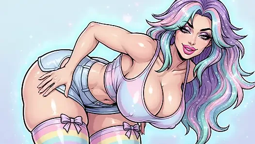 Sexy Long Colorful Hair Women Animation