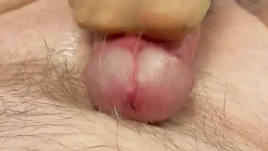 Footjob in short nylon stockings with cum shot