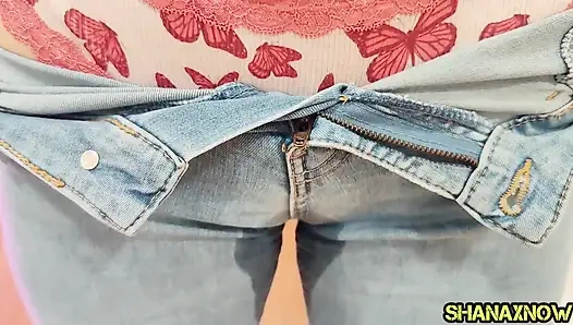 Pissing in Tight Blue Jeans Soaked Panties Wetting Pants