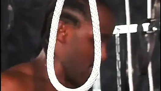 Black guy banging an ebony cheerleader with short blonde hair