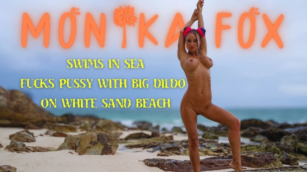 Monika Fox Swims In Sea And Fucks Pussy With A Big Dildo On A White Sand Beach