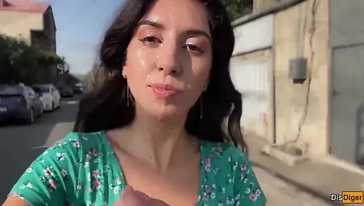 Triple Cum on Face for Village Whore - Public Cumwalk