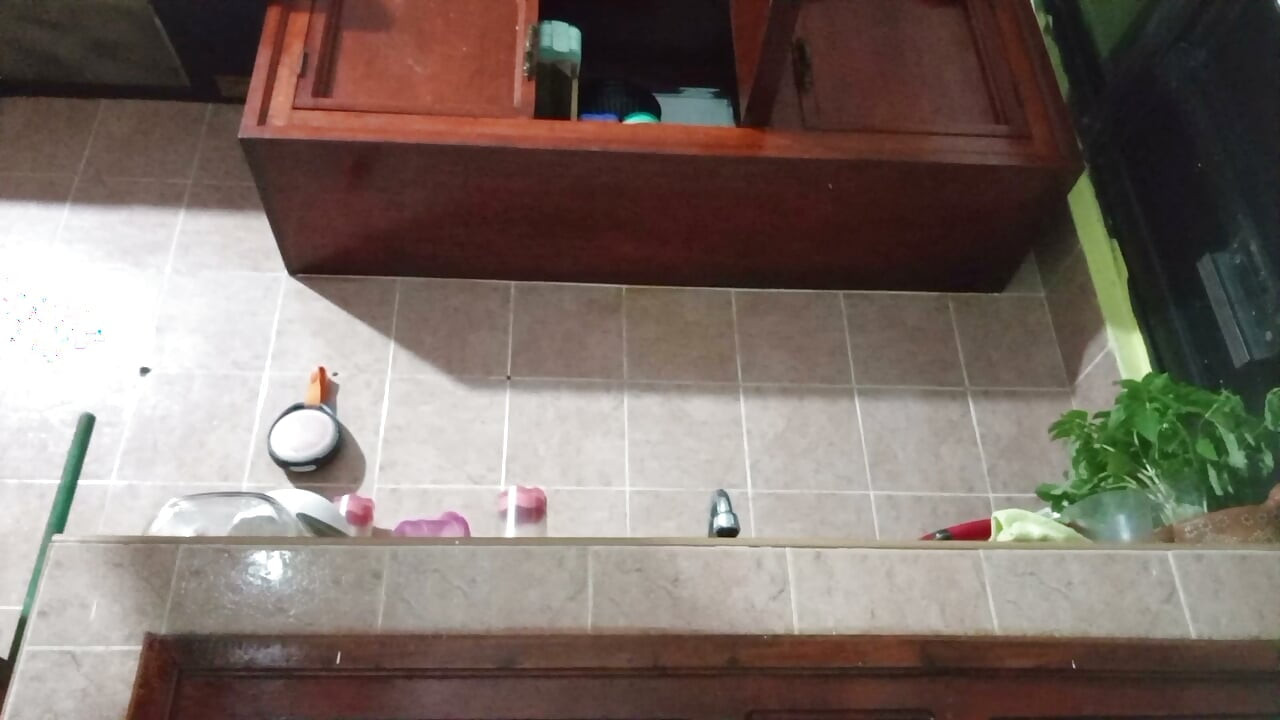 My mother-in-law in the kitchen shows transparent panty
