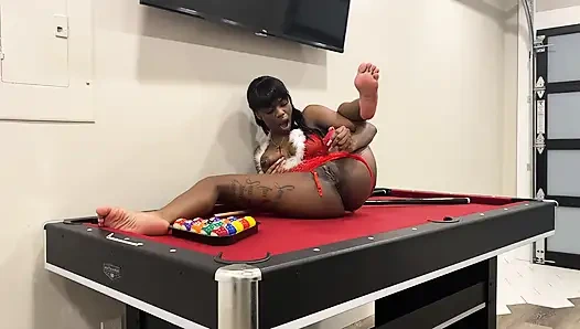 Ebony Plays with Pussy on the Pool Table