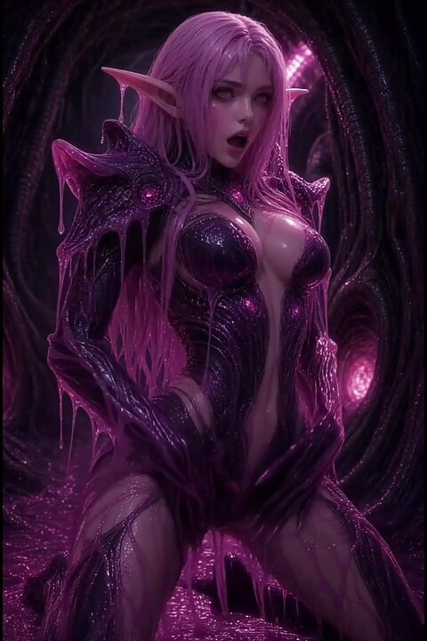 Pink anime 3d slime elf in armor