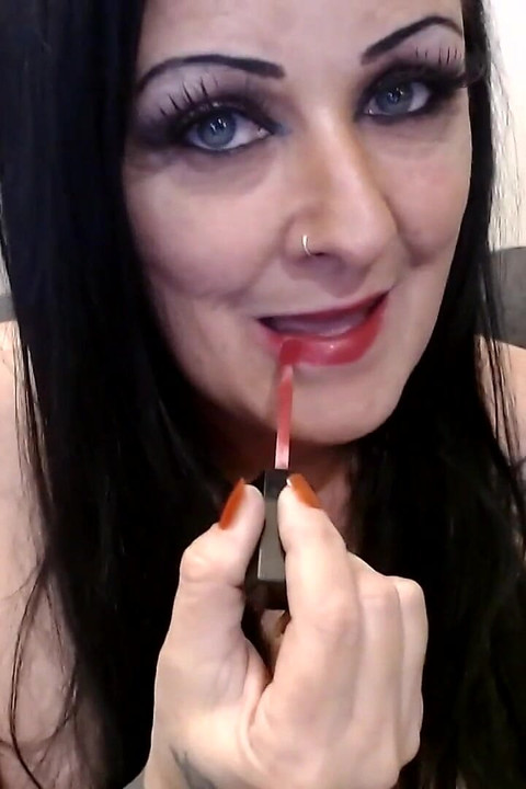 Red Lipstick Application Topless Flirt