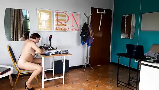 Nudist secretary. Nude employee in the office. Nude secretary is not shy about her boss. Nude office.  1 194