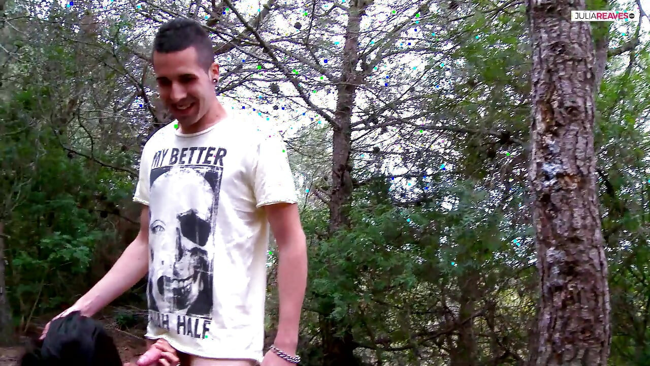 Skinny girl sucks two huge cocks then rides them hard on the ground