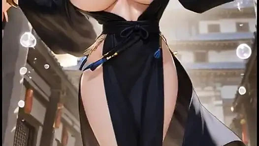 Japon ninja kız tapınakta dans ediyor (ai animasyonu)