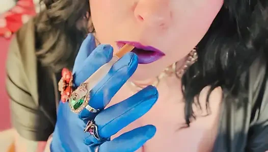 Tina's In Her Satin Gloves Again! Smoking A Cork Cigarette With Dangles, Snap Inhales & Drifting Smoke