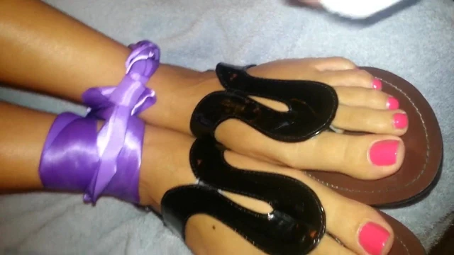 Secretary tied up in sandals gets cum on her feet and toes
